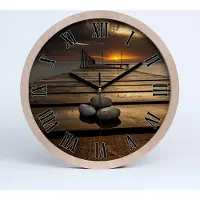 Tulup Holzuhr 30fi cm wanduhr - schwarze Spitzen - Holzsteg