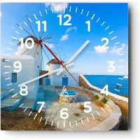 ARTTOR Wanduhr - Quadrat - Glasuhr - Griechenland Insel Küste Haus - 40x40cm - Schleichendes Uhrwerk - Lautlos - zum Aufhängen bereit - Dekoration Modern - Wanddekoration aus Glas - C4AC40x40-2424