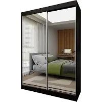Masseno Schiebetürenschrank BELLINA 150 cm Kleiderschrank Schlafzimmer Schrank 2-türig mit Spiegel Schwarz