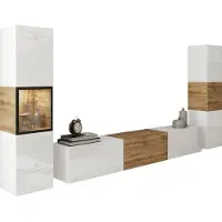 Mirjan 24 Wohnwand Berlin III, Stilvoll Wohnzimmer-Set, TV-Schrank, Modern Mediawand (Weiß / Weiß Hochglanz + Wotan Eiche, mit Beleuchtung)