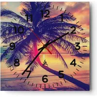 ARTTOR Wanduhr - Quadrat - Glasuhr - Meer Strand Palme - 30x30cm - Schleichendes Uhrwerk - Lautlos - zum Aufhängen bereit - Dekoration Modern - Wanddekoration aus Glas - C4AC30x30-3925