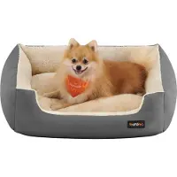 Feandrea Hundebett, Hundekorb mit Wendekissen, 70 x 55 x 21 cm, grau