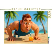 CALVENDO Puzzle Jeder Liegestütz eine kleine Belohnung - Bodybuilder am Strand | 1000 Teile Lege-Größe 64x48cm Foto-Puzzle für glückliche Stunden