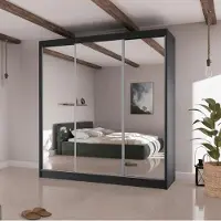 Beautysofa Schiebetürenschrank HOMA II 200 cm - Schwebetürenschrank mit Spiegel und Schubladen, Schrank in Schwarz