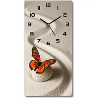 Tulup Wanduhr aus Glas – 30x60 cm - Glasbild - Glasuhr - Gehärtetes Glas -Zen Stein und Schmetterling