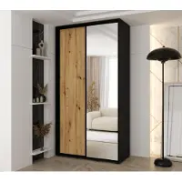 MINIO go for it , Kleiderschrank VADO, 140x235,2x45 cm, 2 Schiebetüren (1 Spiegel), 6 Einlegeböden, 2 ausziehbare Metallstangen, Schwarz/ Artisan Eiche