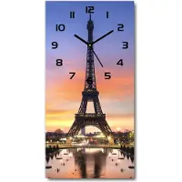 Tulup Wanduhr aus Glas – 30x60 cm - Glasbild - Glasuhr - Gehärtetes Glas -Eiffelturm Paris