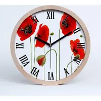 Tulup Holzuhr 30fi cm wanduhr - schwarze Spitzen - Mohnblumen