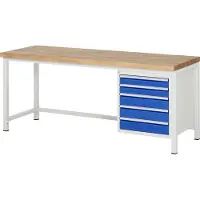 RAU Werkbank mit 5 Schubladen - Teilauszug - 90:2 / 120:3 - 840 x 2.000 x 700 mm (HxBxT) - Traglast 1.250 kg - Buche
