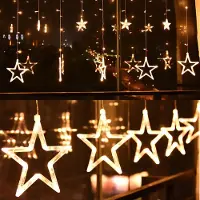Trade-Shop LED Vorhang mit beleuchteten Sternen 2,5Meter*1Meter Warmweiß für Weihnachten Party Deko Schmuck Fensterdeko Schaufenster Girlande Dekoration