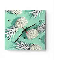 ARTTOR Wanduhr - Quadrat - Glasuhr - Ananas Obst Saft - 40x40cm - Schleichendes Uhrwerk - Lautlos - zum Aufhängen bereit - Dekoration Modern - Wanddekoration aus Glas - C3AC40x40-4040