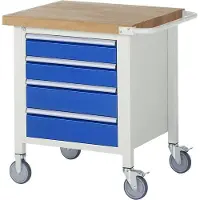 RAU Mobile Werkbank mit 4 Schubladen - Teilauszug - 120:2 / 150:2 - höhenverstellbar 880-1.080 mm - 750 x 700 mm (BxT) - Traglast 450 kg - Buche