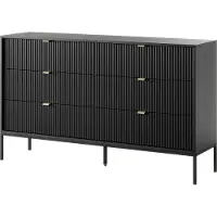 Masseno Kommode STELLARE 154 cm Sideboard mit 6 Schubladen für Wohnzimmer Schlafzimmer Modern 154x39x91 cm Schwarz / Schwarz