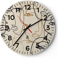 ARTTOR Wanduhr - Rund - Glasuhr - Frau Gesicht Linie - 40x40cm - Schleichendes Uhrwerk - Lautlos - zum Aufhängen bereit - Dekoration Modern - Wanddekoration aus Glas - C4AR40x40-5109