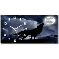Tulup Wanduhr aus Glas – 60x30 cm - Glasbild - Glasuhr - Gehärtetes Glas - weisse-zeiger - Howling Wolf Vollmond