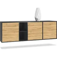 Vladon Kommode Cuba, Germany, Schwarz matt/Eiche Natur - Modernes Sideboard für Ihr Wohnbereich - (BxHxT) 182x53x35 cm