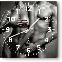 ARTTOR Wanduhr - Quadrat - Glasuhr - Frau Mann Nackt Paar - 30x30cm - Schleichendes Uhrwerk - Lautlos - zum Aufhängen bereit - Dekoration Modern - Wanddekoration aus Glas - C4AC30x30-2721
