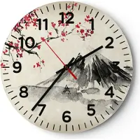 ARTTOR Wanduhr - Rund - Glasuhr - Aquarell asiatisch Landschaft - 30x30cm - Schleichendes Uhrwerk - Lautlos - zum Aufhängen bereit - Dekoration Modern - Wanddekoration aus Glas - C4AR30x30-4513