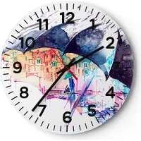 ARTTOR Wanduhr - Rund - Glasuhr - Regenschirm Regen Regentropfen nass - 40x40cm - Schleichendes Uhrwerk - Lautlos - zum Aufhängen bereit - Dekoration Modern - Wanddekoration aus Glas - C4AR40x40-3063