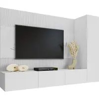 Mirjan 24 Wohnwand Deromi VI, Wohnzimmer Möbel Set, Griffloses Öffnungssystem push to open, 3er-Set (Farbe: Weiß / Weiß + Weiß Marmor)