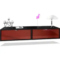 Vladon 2er-Set TV Board Lana 80, Germany, Lowboards je 80 x 29 x 37 cm mit viel Stauraum, Korpus in Schwarz matt, Fronten in Bordeaux Hochglanz | Große Farbauswahl