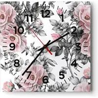 ARTTOR Wanduhr - Quadrat - Glasuhr - Blumen Blätter Pflanze Rose - 30x30cm - Schleichendes Uhrwerk - Lautlos - zum Aufhängen bereit - Dekoration Modern - Wanddekoration aus Glas - C4AC30x30-2952