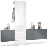 Vladon Garderobe Carlton Set 1, Germany, Flur-Garderobe aus Deko-paneel, Schubladen-Kommode & Schuhschrank, Anthrazit matt / Weiß Hochglanz (209 x 193 x 35 cm)