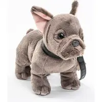 Uni Toys Uni-Toys - Französische Bulldogge (grau) mit Leine - 26 cm (Länge) - Plüsch-Hund, Dogge - Plüschtier, Kuscheltier