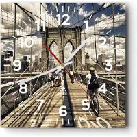 ARTTOR Wanduhr - Quadrat - Glasuhr - Amerika brooklyn brücke bau - 40x40cm - Schleichendes Uhrwerk - Lautlos - zum Aufhängen bereit - Dekoration Modern - Wanddekoration aus Glas - C4AC40x40-2497