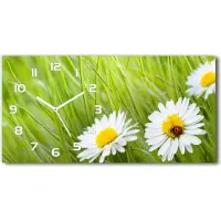 Tulup Wanduhr aus Glas – 60x30 cm - Glasbild - Glasuhr - Gehärtetes Glas - weisse-zeiger - Gänseblümchen