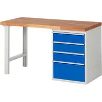 RAU Werkbank mit 4 Schubladen - Vollauszug - 150:3 / 270:1 - 840 x 1.500 x 700 mm (HxBxT) - Traglast 1.000 kg - Buche