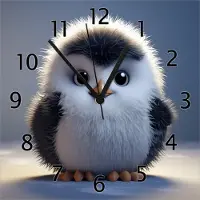Wallario Design Wanduhr Flauschiger Pinguin aus Echtglas, Größe 30 x 30 cm