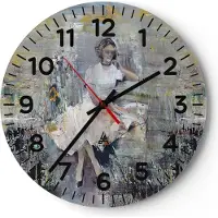 ARTTOR Wanduhr - Rund - Glasuhr - Zeitgenössisch Malerei Frau - 30x30cm - Schleichendes Uhrwerk - Lautlos - zum Aufhängen bereit - Dekoration Modern - Wanddekoration aus Glas - C4AR30x30-4596