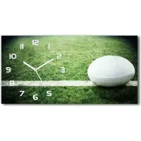 Tulup Wanduhr aus Glas – 60x30 cm - Glasbild - Glasuhr - Gehärtetes Glas - weisse-zeiger - Rugby Ball
