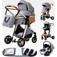 Markenlos 3-in-1 Kinderwagen zusammenklappbar Komplettset mit Becherhalter, Moskitonetz und Fußabdeckung für Neugeborene