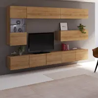 Lomadox Wohnwand Möbel Set mit LED Beleuchtung in Eiche Gold Nb. CAIRNS-132, B/H/T ca. 255/200/43 cm
