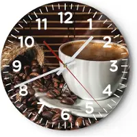 ARTTOR Wanduhr - Rund - Glasuhr - Aroma Kaffee Getreide - 40x40cm - Schleichendes Uhrwerk - Lautlos - zum Aufhängen bereit - Dekoration Modern - Wanddekoration aus Glas - C4AR40x40-2382