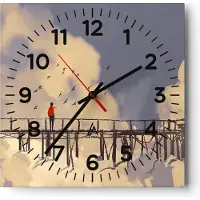 ARTTOR Wanduhr - Quadrat - Glasuhr - Wolken Brücke Vögel Landschaft - 30x30cm - Schleichendes Uhrwerk - Lautlos - zum Aufhängen bereit - Dekoration Modern - Wanddekoration aus Glas - C4AC30x30-3200
