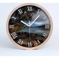 Tulup Holzuhr 30fi cm wanduhr - weiße Spitzen - Baum durch den Fluss