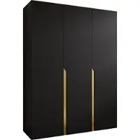 Mirjan 24 Kleiderschrank Mila 1 150, Schlafzimmer, Kleiderschrank, mit drei Drehturen und mit zwei Kleiderstange, Modern, Garderobenschrank (Farbe: Schwarz + Gold)