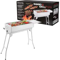 BEM Rambo Argos hochwertiger Holzkohlegrill aus Edelstahl, BBQ Grill, Mangal, Holzkohle Klappgrill mit Kohlebehälter und komfortablen Griffen