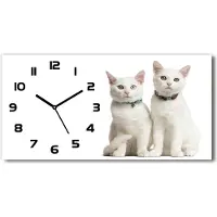 Tulup Wanduhr aus Glas – 60x30 cm - Glasbild - Glasuhr - Gehärtetes Glas - schwarze-zeiger - Weiße Katzen