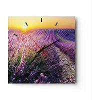 ARTTOR Wanduhr - Quadrat - Glasuhr - Feld Lavendel Sonne - 40x40cm - Schleichendes Uhrwerk - Lautlos - zum Aufhängen bereit - Dekoration Modern - Wanddekoration aus Glas - C3AC40x40-4703