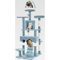 Markenlos Kratzbaum XXL 93x55x184 cm, Ozean-Thema Katzenbaum, mit 3 Katzenhöhle 5 Sisalstämme 4 Plattformen, Stabiler Stilvoller Kletterbaum für Katzen, Blau/Weiß