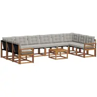 vidaXL Outdoor-Sofagarnitur 11 stk. Natürlich und Hellgrau