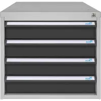 Proregal Schubladenbox mit 4 Schubladen für Werkbank Rhino| HxBxT 50x53x70cm | Traglast 60kg | Lichtgrau/Anthrazitgrau
