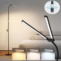 Lapamax LED Stehlampe Dimmbar 3 Lichtfarben Leselampe Höhenverstellbar Flexibel Lampenarm Ecklampe Doppelkopf für Wohnzimmer Arbeitszimmer Büro