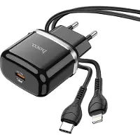 Hoco N24 20W + USB-C iPhone iPad iPod Kabel QC 3.0 Schnell Ladegerät Netzstecker Quick Charge Netzteil Schwarz