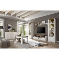 IMV Landhaus Wohnwand Mediawand Anbauwand Wohnzimmer 260cm pinie weiß eichefarben hell