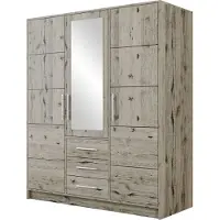 Mirjan 24 Kleiderschrank Bali D3, Drehtürenschrank, Garderobe mit Drehtüren, Spiegel und Schubladen, Schlafzimmer (Farbe: Wellington Eiche)